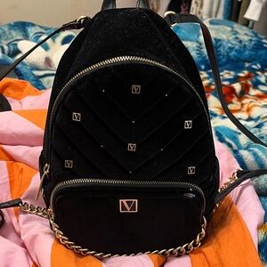 Black Velvet Backpack with Gold Accents